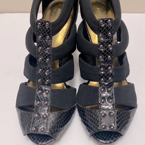 ARTURO CHIANG black heel sandals with elastic straps snake skin accent, size 7🌹 - Picture 6 of 10